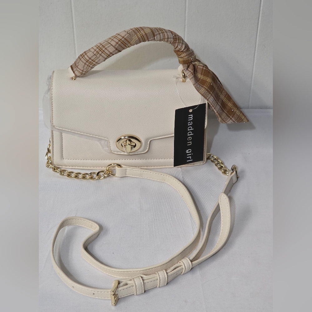 Madden Girl PU Top Hanfle With Scarf Cream Handbag - Picture 11 of 12
